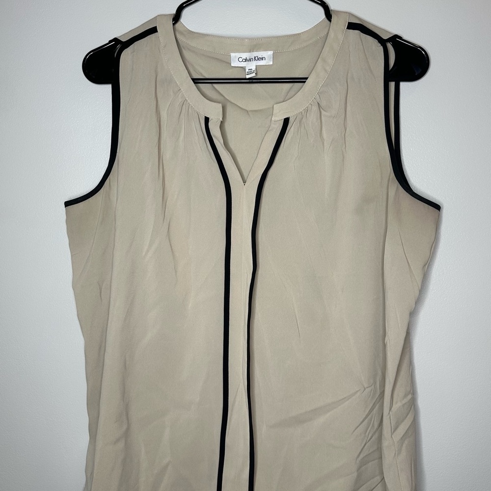Calvin Klein Women's Beige Sleeveless Blouse
